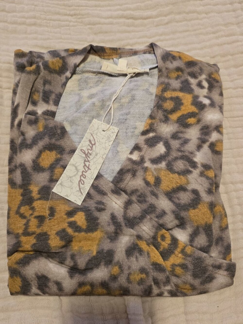 NWT Mystree Leopard Print Draped Open-Front Cardigan - Gray & Mustard Yellow